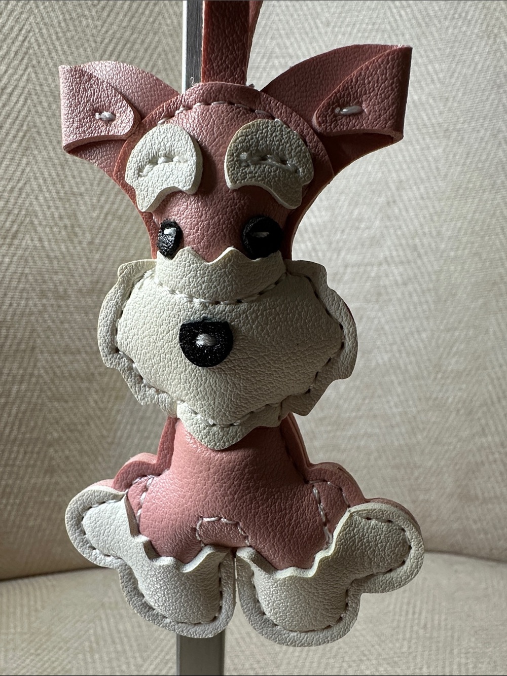 Leather Pink and Cream Dog Plush Toy Keychain Bag Charm